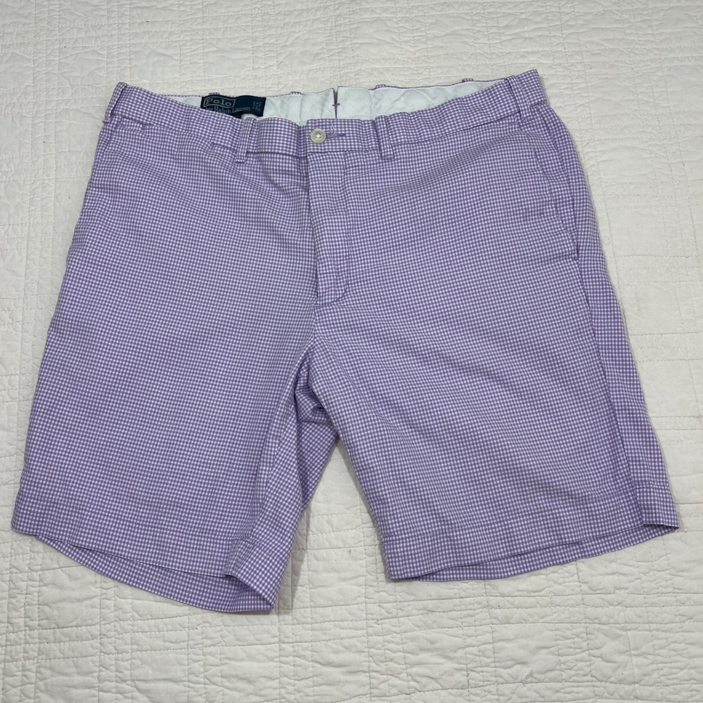 Polo Ralph Lauren Mens Slim GI Fit Purple Gingham Cotton Shorts Size 34